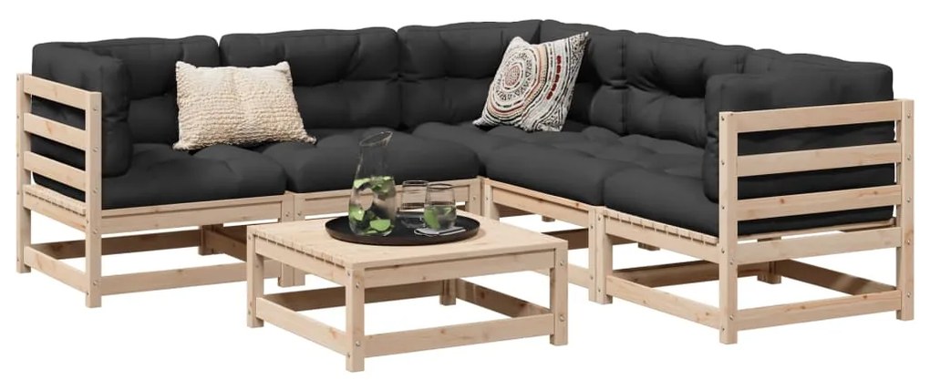 6 pcs conjunto de sofás de jardim c/ almofadões pinho maciço