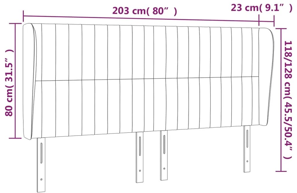 Cabeceira cama c/ abas veludo 203x23x118/128 cm azul-escuro