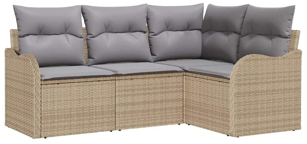 Conjunto de Sofá para Jardim vidaXL de 4 Peças com Almofadas Bege Ratt