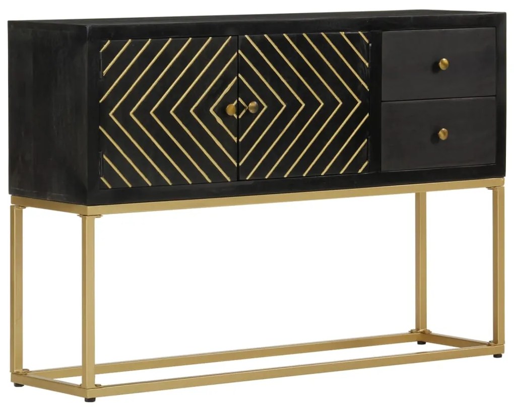 Aparador 110x30x75cm madeira de mangueira maciça preto/ dourado