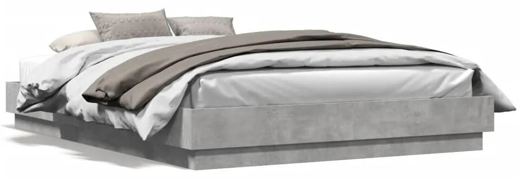 Estrutura de cama com luzes LED 160x200 cm cinzento cimento