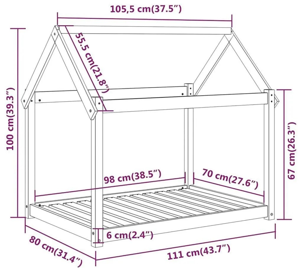 Cama para cães 111x80x100 cm madeira de pinho maciça cinza