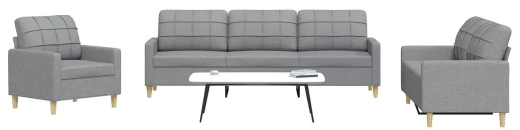 3 pcs conjunto de sofás tecido cinzento-claro