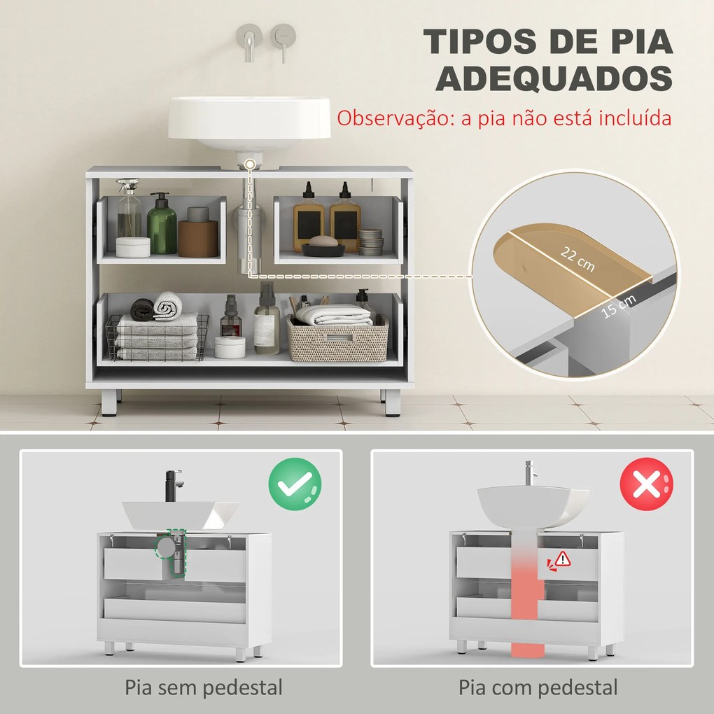 Móvel para Lavatório Pousar (NÃO INCLUIDO) com 2 Gavetas para Lavatório sem Pedestal 80x30x60 cm Branco