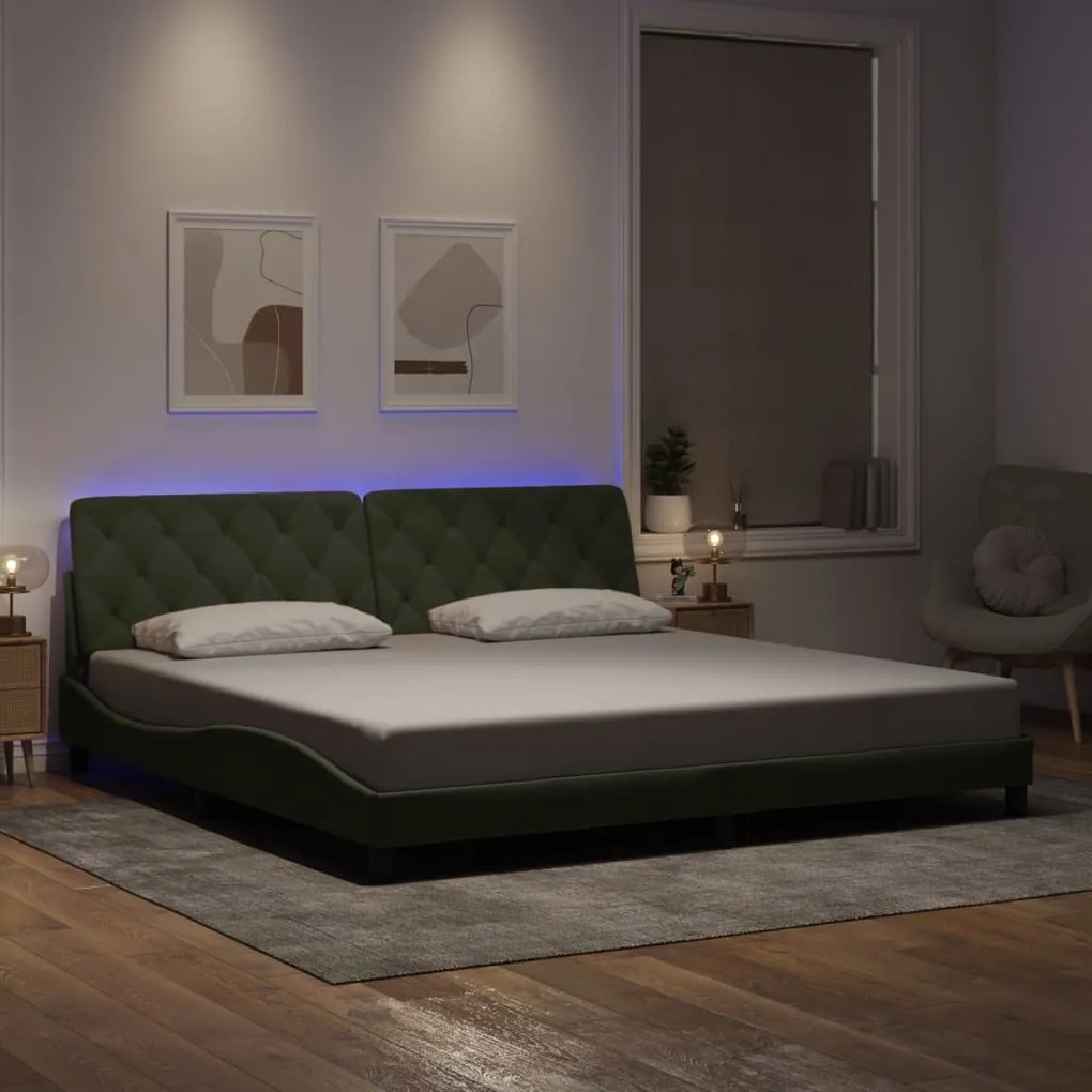 vidaXL Estrutura de cama c/ luzes LED 200x200 cm veludo cinzento-claro
