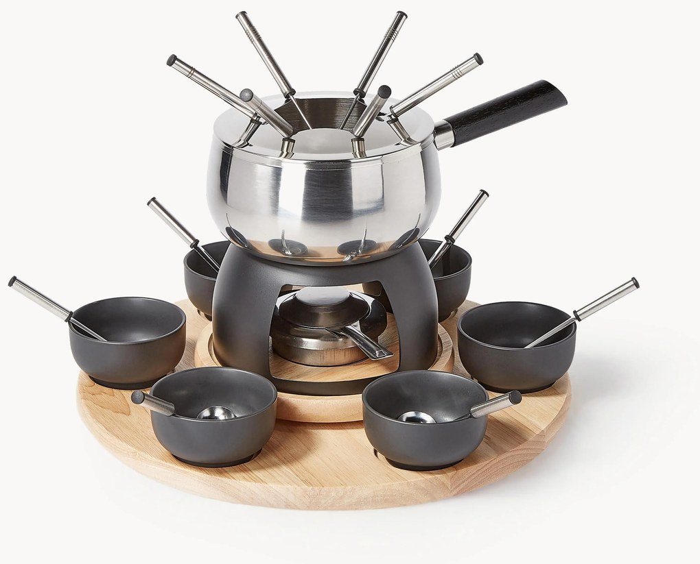 Conjunto de fondue em aço inoxidável e porcelana Maro, 6 pessoas, conjunto de 22