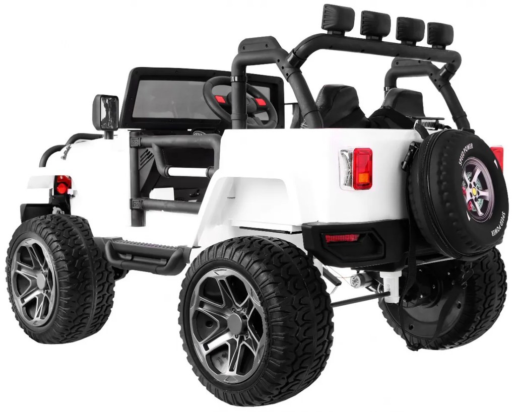 Jipe elétrico para Crianças 24V 4x4 2 Lugares The Monster Jeep Rodas de EVA, Assento de couro Branco