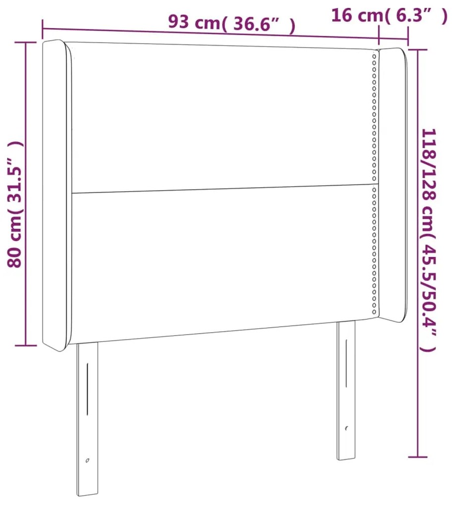 Cabeceira de cama c/ luzes LED veludo 93x16x118/128 cm preto