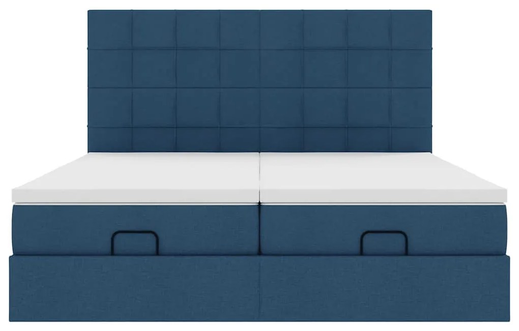 Estrutura de cama otomana com colchões 180x200cm tecido azul