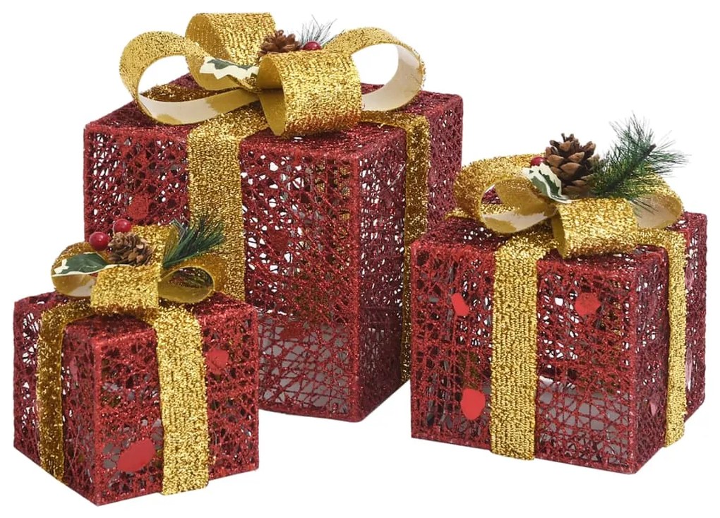 Caixas de presente de Natal decorativas 3 pcs int/ext. vermelho