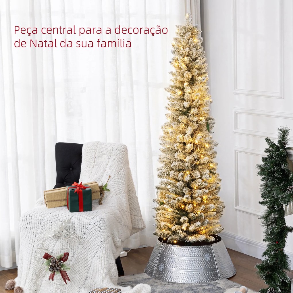 Árvore de Natal 180 cm Árvore de Natal Artificial Nevada com 150 Luzes