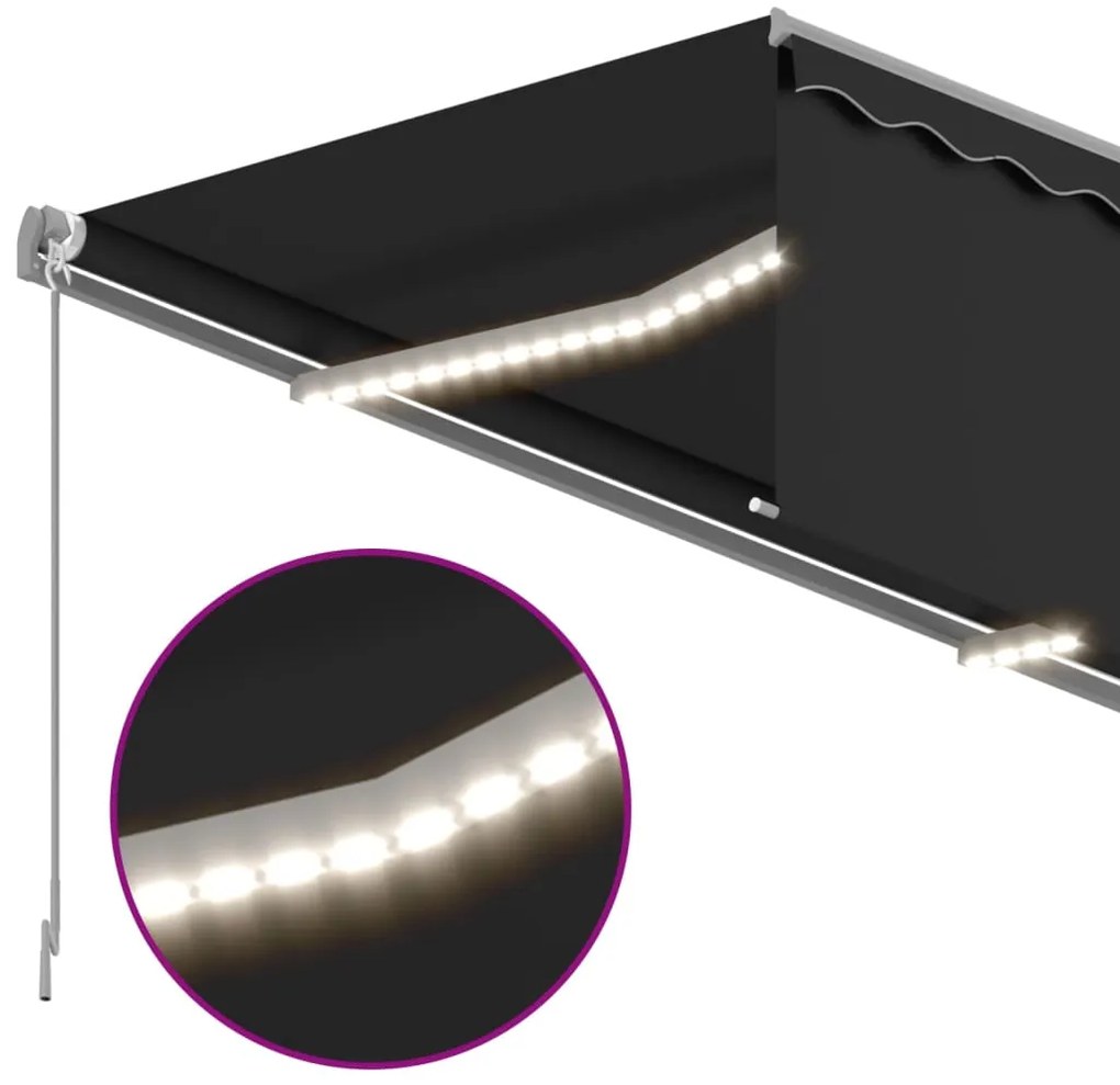 Toldo retrátil manual com estore e luzes LED 4,5x3 m antracite