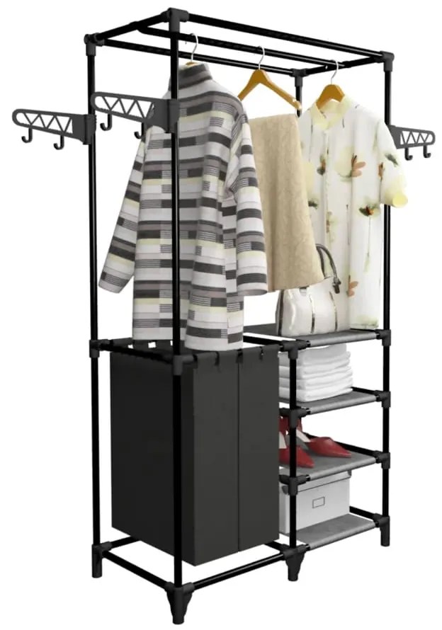 Suporte para roupas aço e tecido não tecido 87x44x158 cm preto