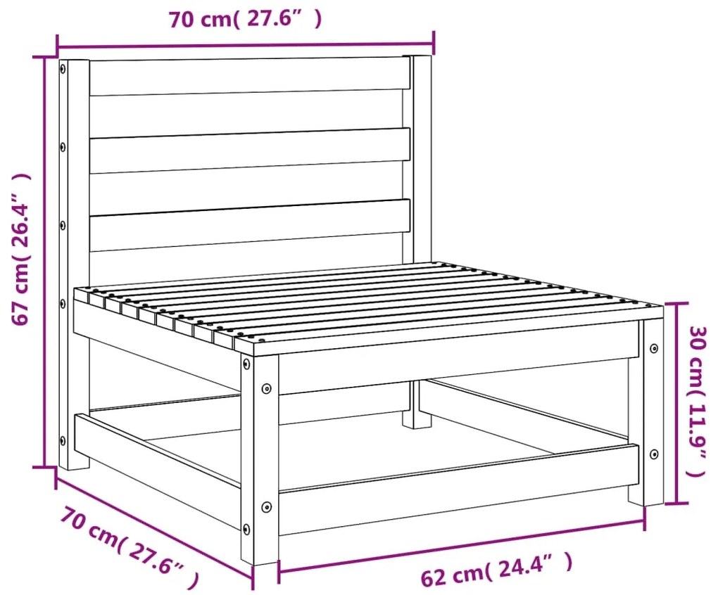 Sofás sem apoio braços p/ jardim 3 pcs 70x70x67 cm pinho maciço