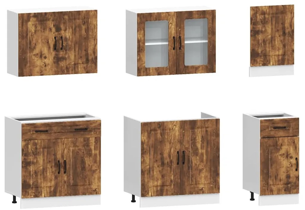 7 peças armário de cozinha conjunto Kalmar carvalho fumado