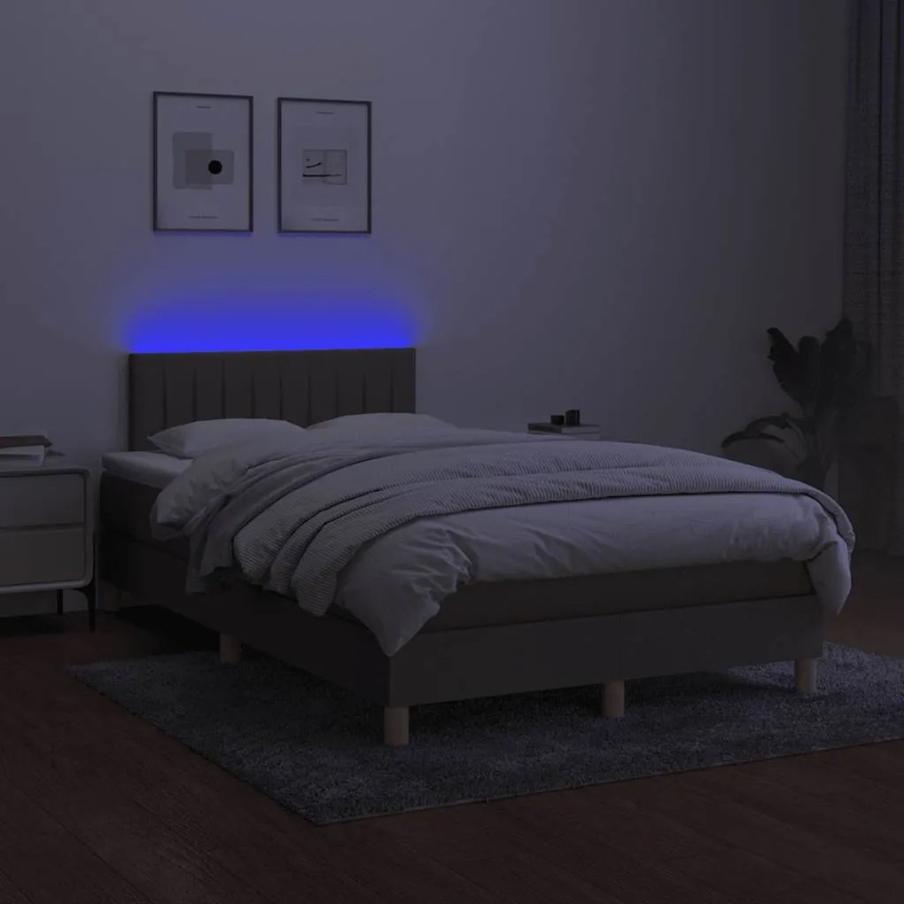 Cama box spring colchão/LED 120x190cm tecido cinza-acastanhado