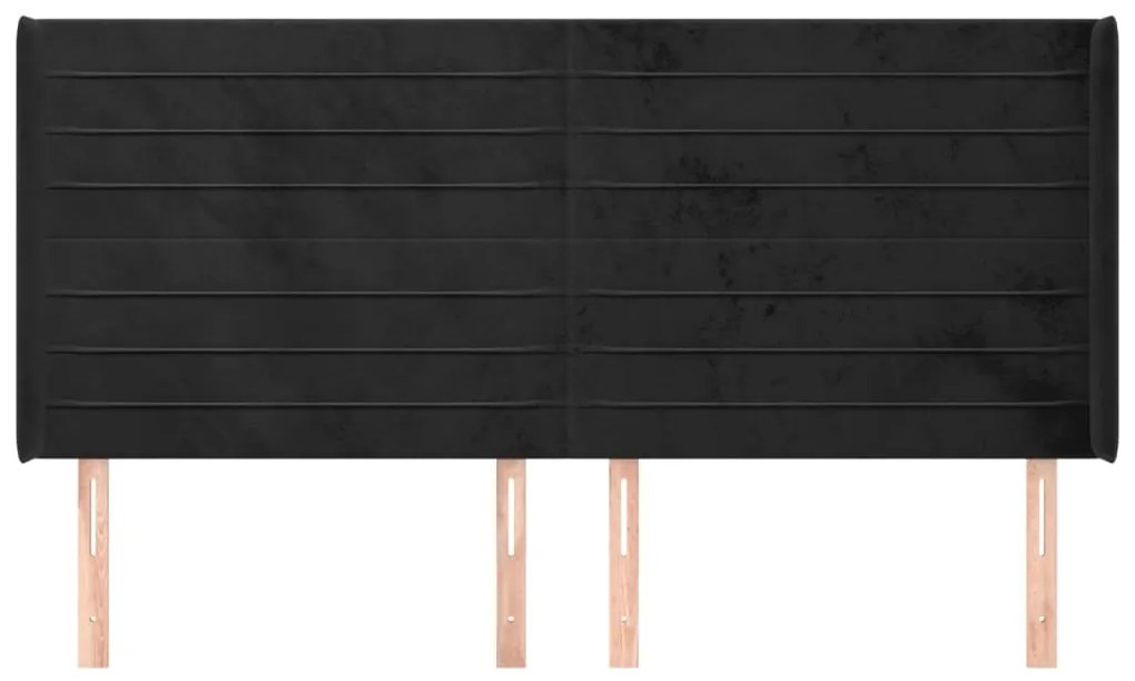 Cabeceira de cama c/ abas veludo 163x16x118/128 cm preto