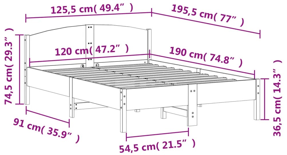 Cama sem colchão 120x190 cm madeira de pinho maciça branco