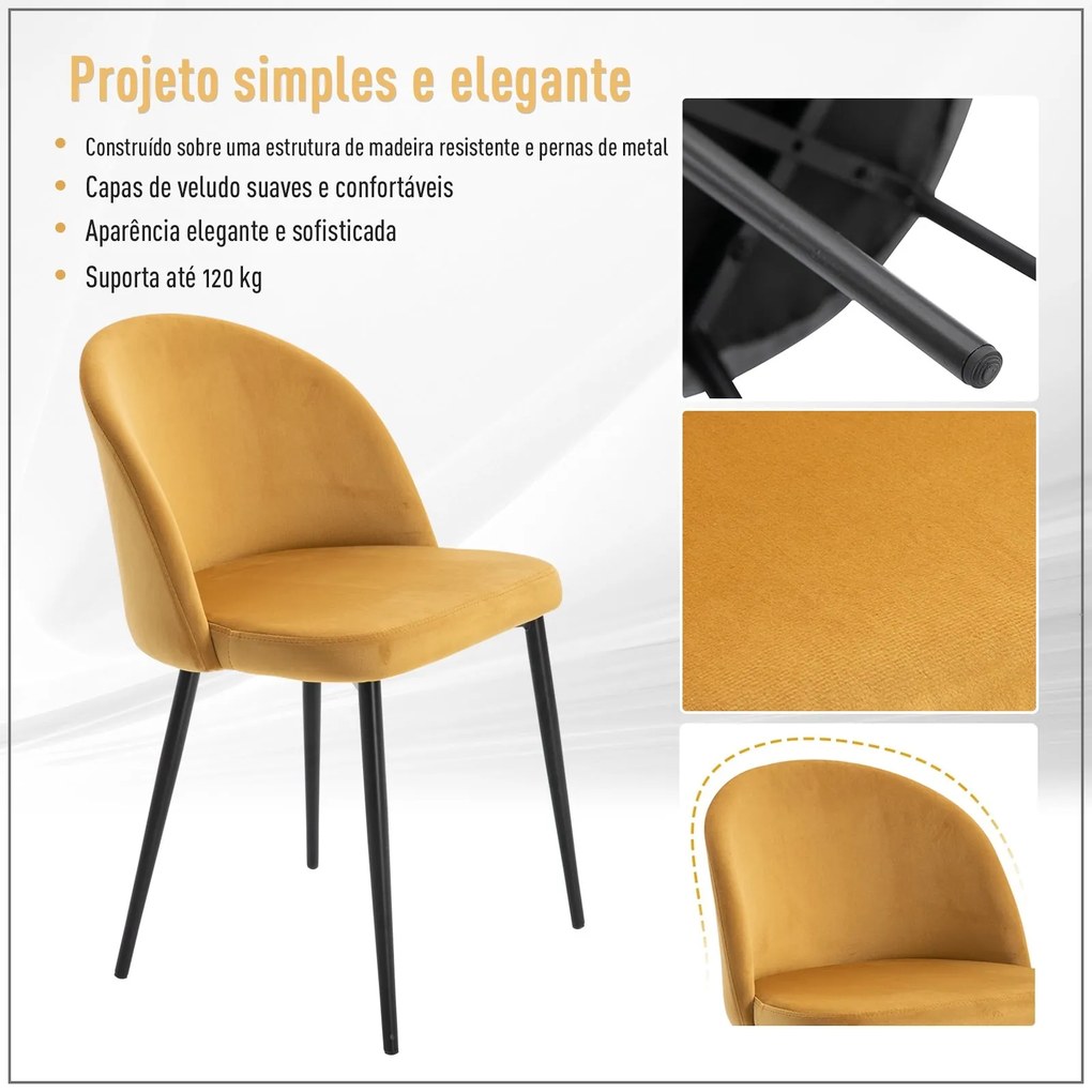 Conjunto de 2 Cadeiras Lenna - Amarelo - Design Contemporâneo