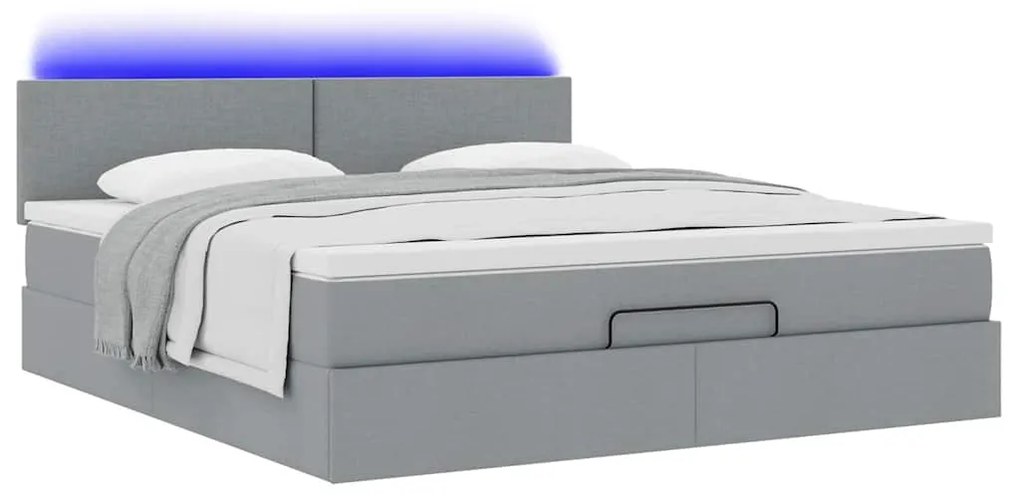 Cama otomana com colchão 160x200 cm tecido cinzento claro