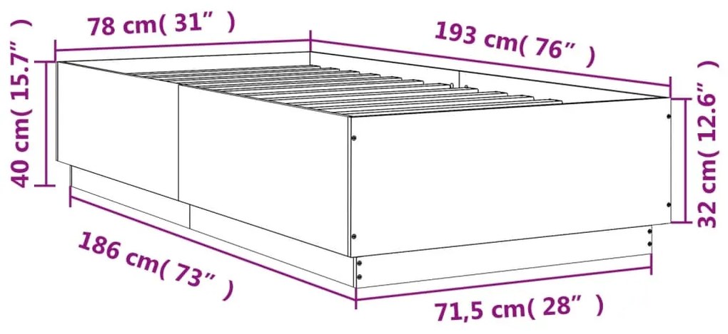 Estrutura de cama 75x190 cm derivados de madeira cinza cimento