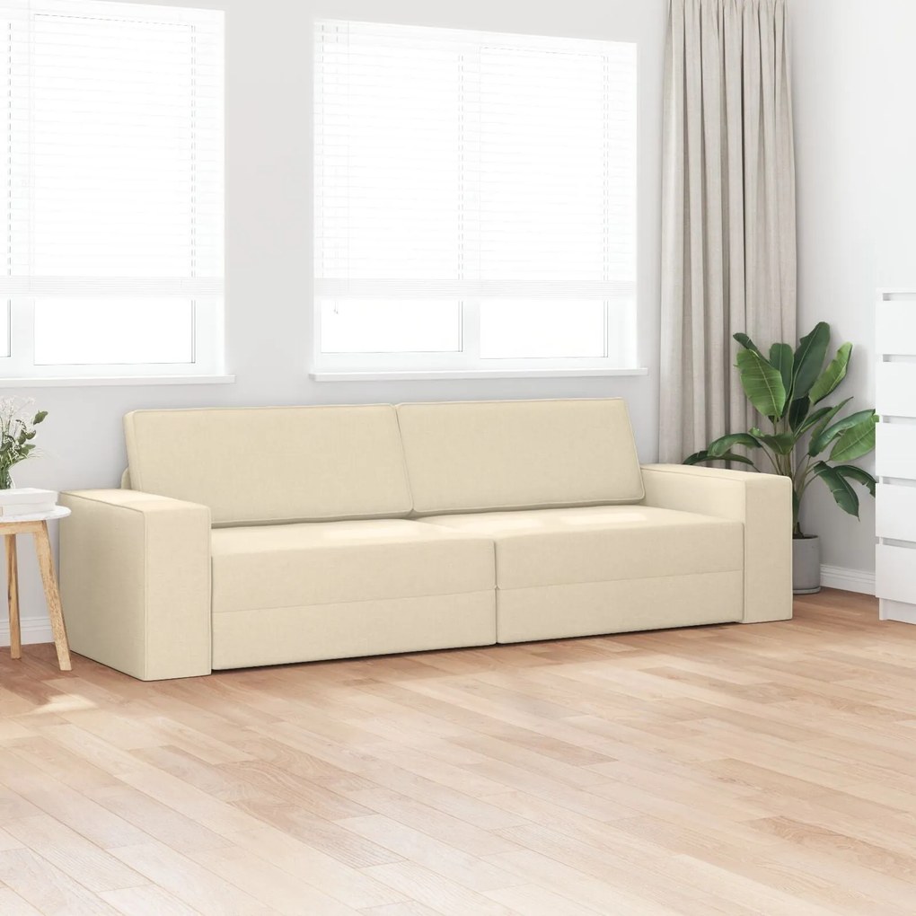 Sofá Cama 2-em-1 Creme 245x150x60.5 cm Tecido