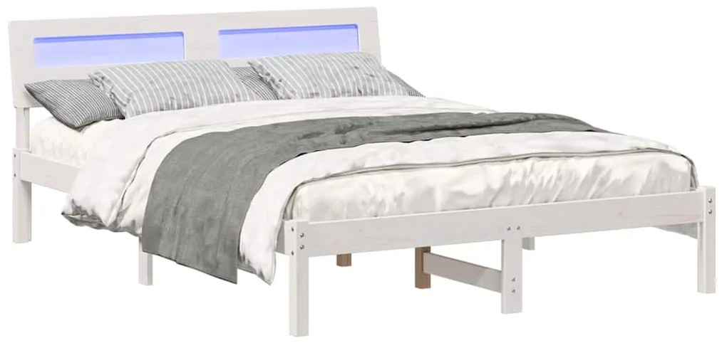 Estrutura da Cama com luzes de tira LED com cabeceira Branco 140 x 190