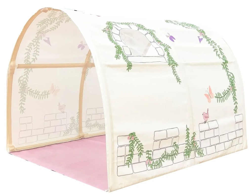 Conjunto cama Infantil SCOTT + escorrega + cortina de brincar BIRDY + Túnel + 3 bolsos de arrumação Branca