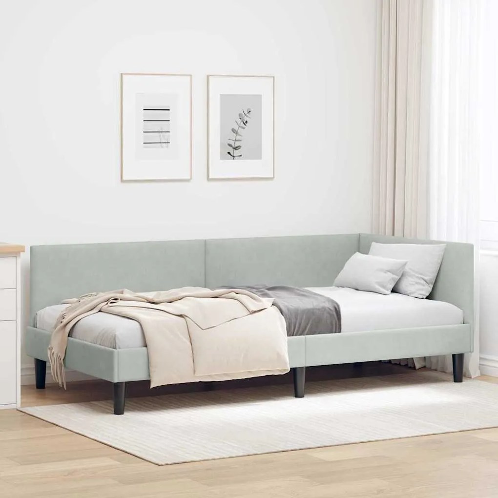 vidaXL Estrutura de Cama de Canto Cinzento-claro 90 cm x 200 cm Veludo