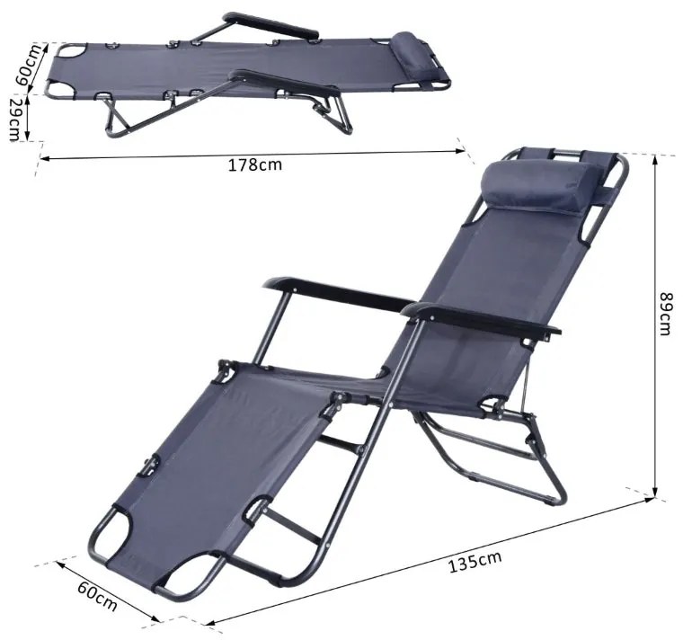 Espreguiçadeira Dobrável com Encosto - Cinzento - Design Ergonômico