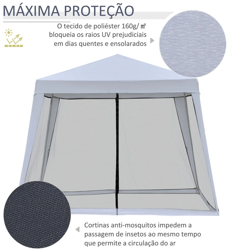 Outsunny Tenda de Jardim 3x3m Gazebo com 4 Partes Laterais Mosquiteiro