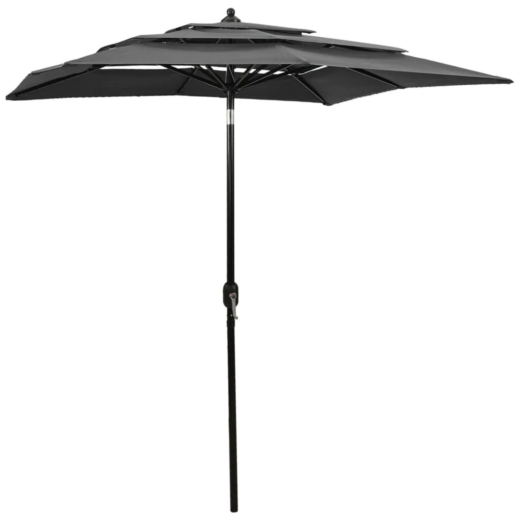 vidaXL Guarda-sol de jardim 3 camadas c/ poste alumínio 2x2m antracite