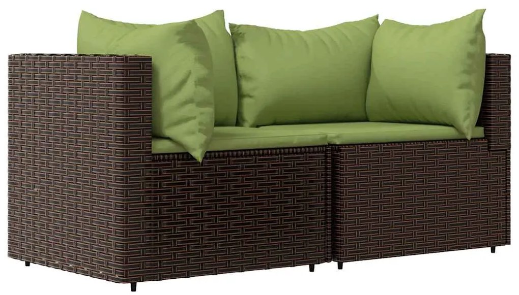 3 pcs conjunto lounge jardim c/ almofadões vime PE castanho