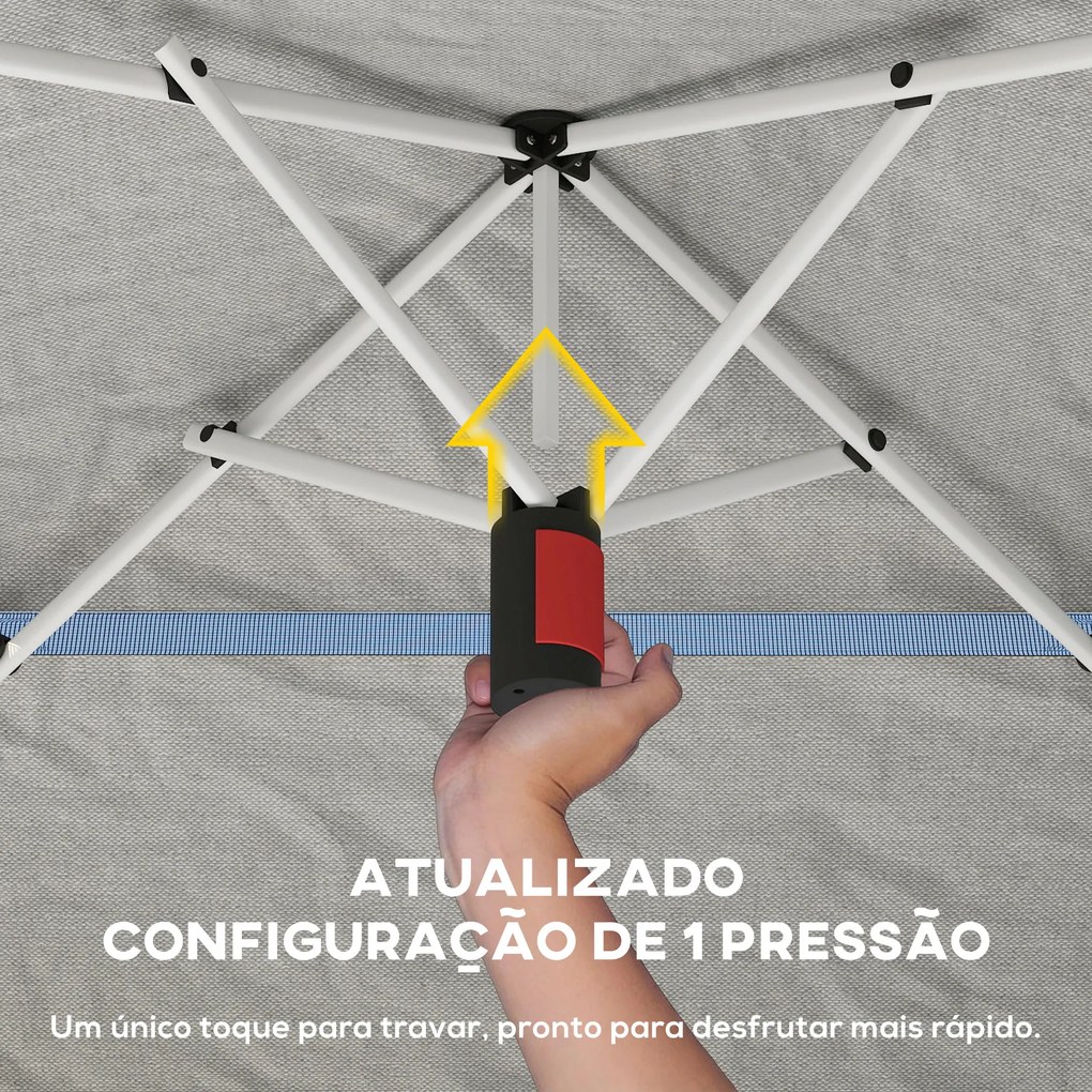 Tenda Dobrável 3,5x3,5 m Pop-up com Altura Ajustável 3 Níveis Teto Duplo Fecho Central e Bolsa UPF50+ Cinzento