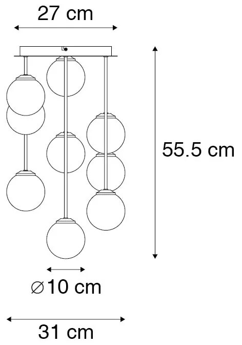 Plafond inteligente dourado com vidro fumado 9 luzes incluindo 9 Wifi G9 - Athens