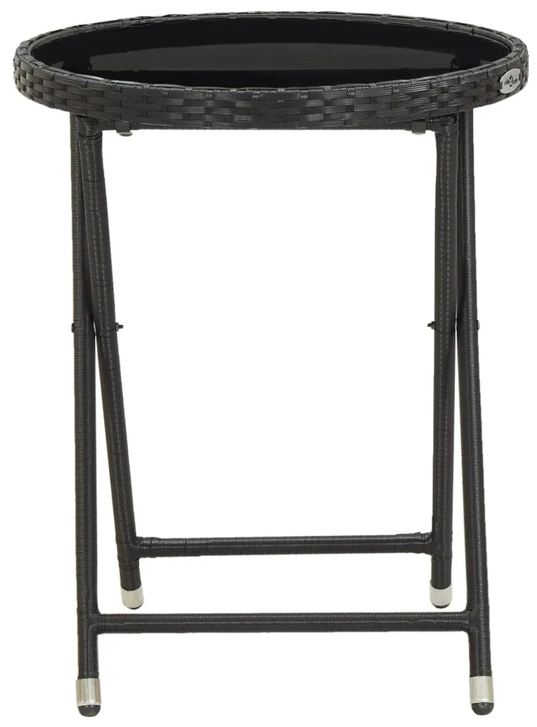 Mesa de chá 60 cm vime PE e vidro temperado preto