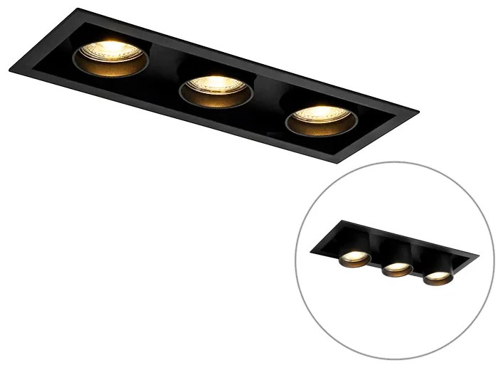 Conjunto de 6 focos embutidos modernos pretos ajustáveis de 3 luzes - Roof