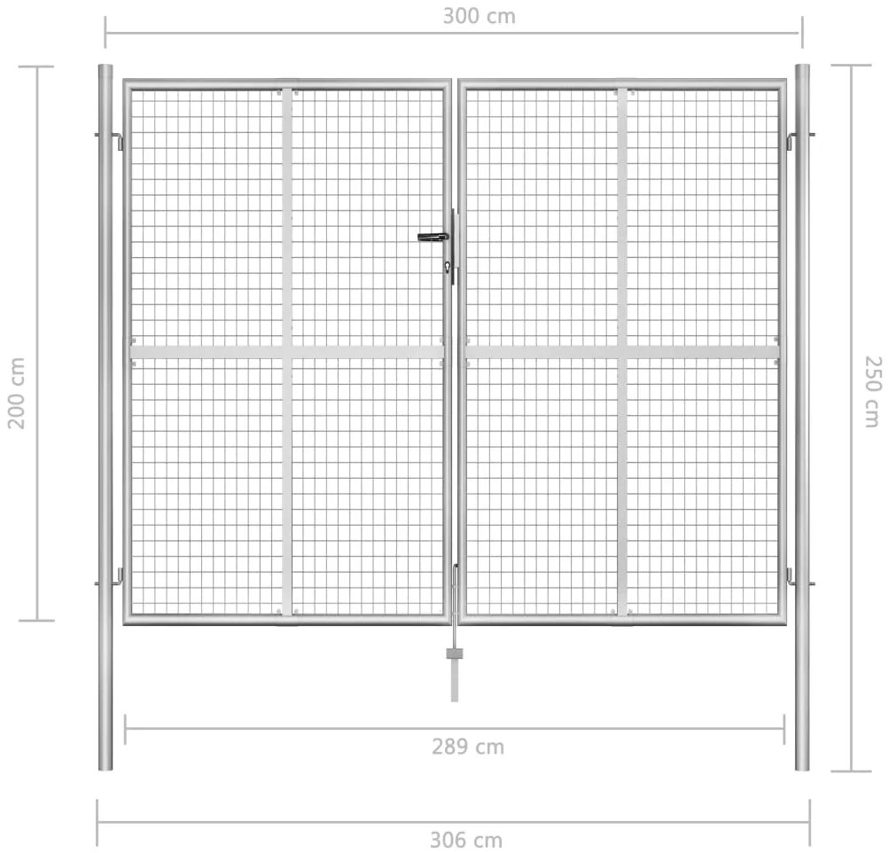 Portão de jardim em aço galvanizado 306x250 cm prateado
