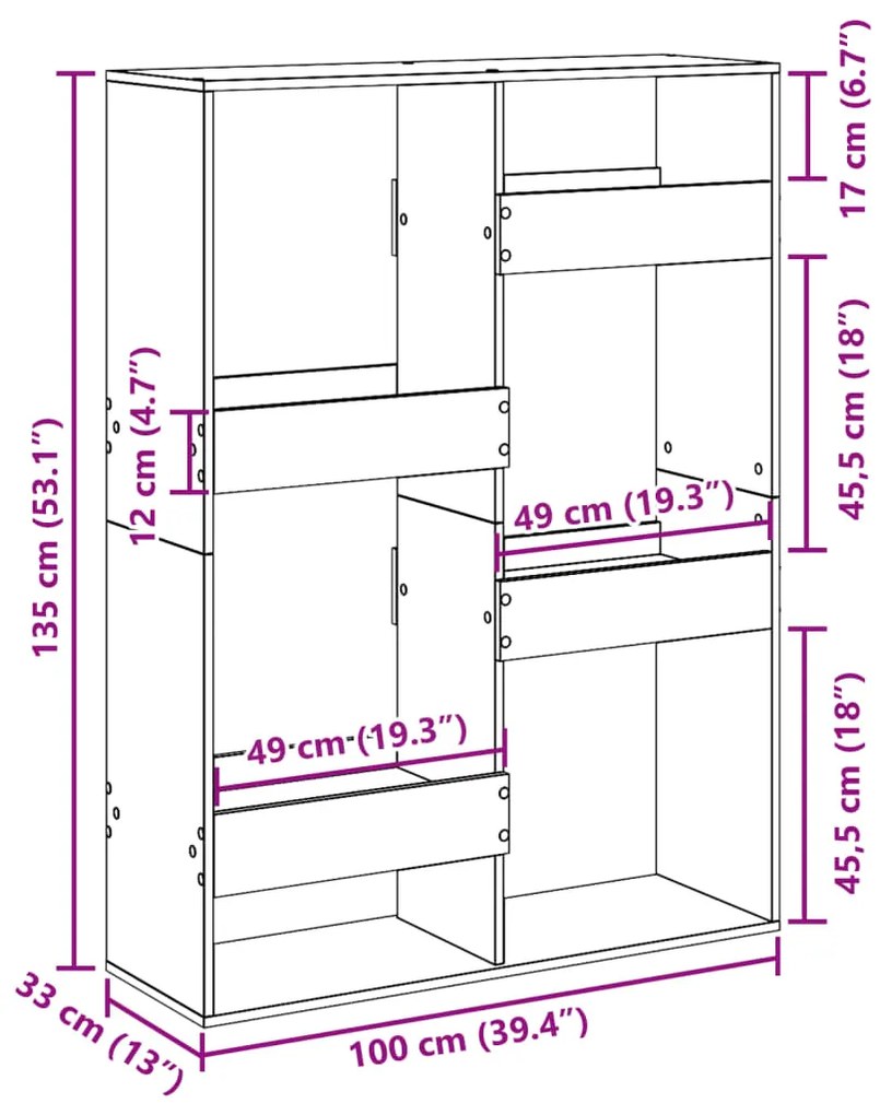 Estante 100x33x135 cm derivados de madeira cinzento cimento