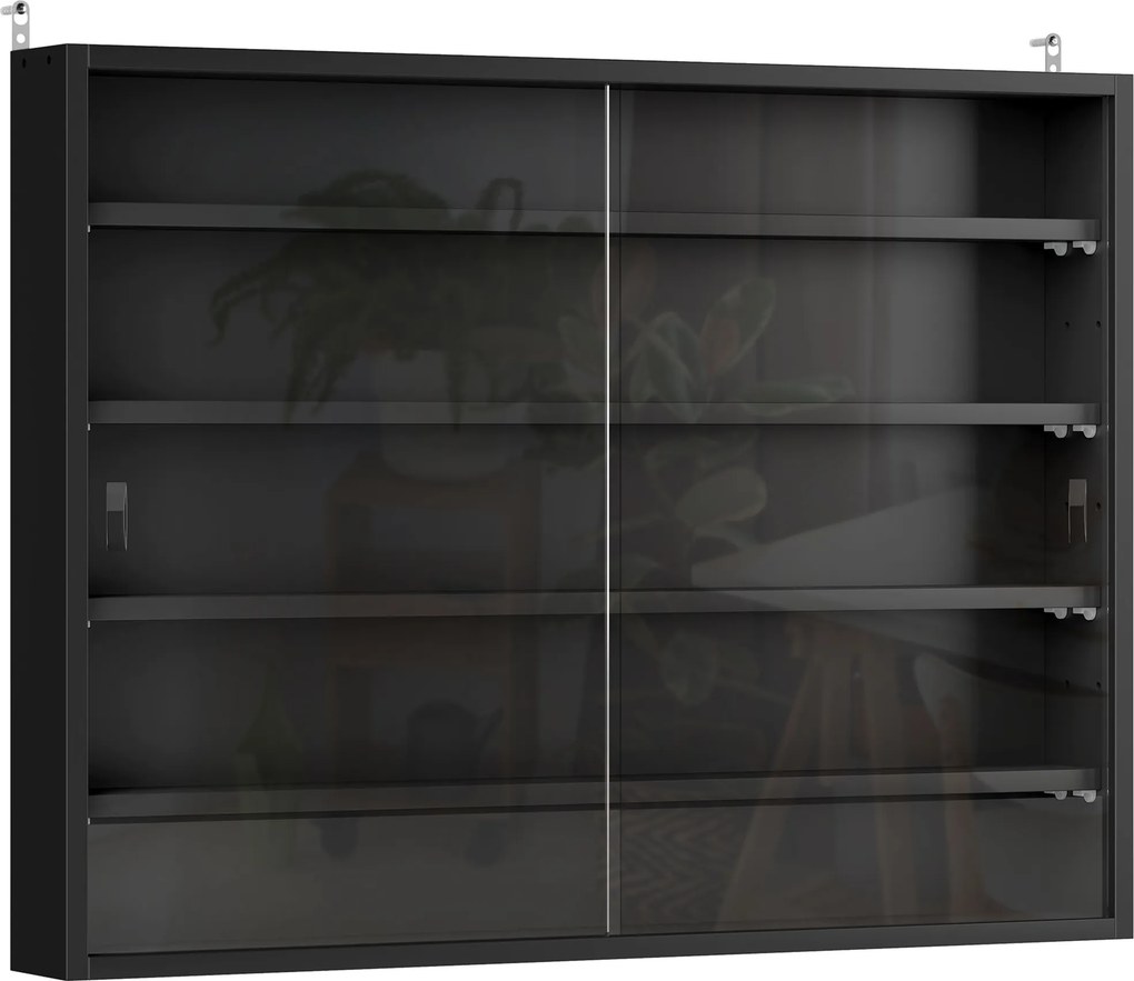 HOMCOM Vitrine de Parede de Madeira com Prateleiras Ajustáveis e 2 Portas Corredeiras de Vidro para Perfumes 80x9,5x60 cm Preto | Aosom Portugal