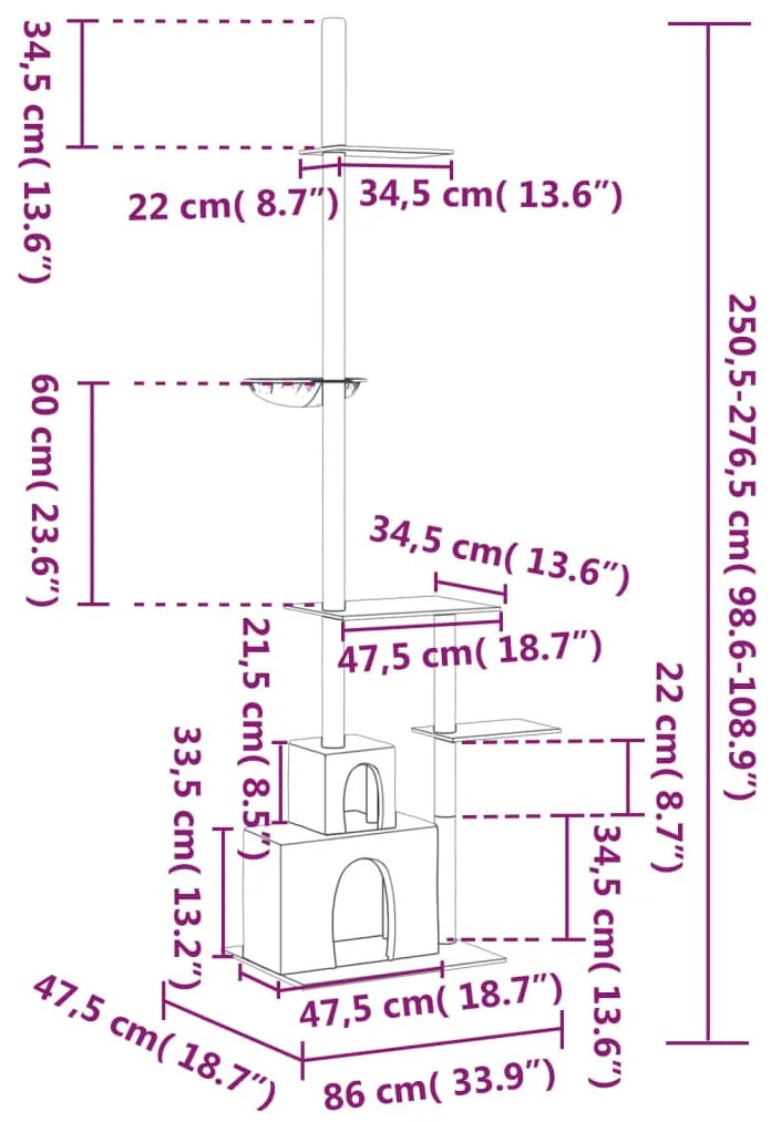 Árvore gatos altura ajust. chão-teto 250,5-276,5cm cinza-escuro