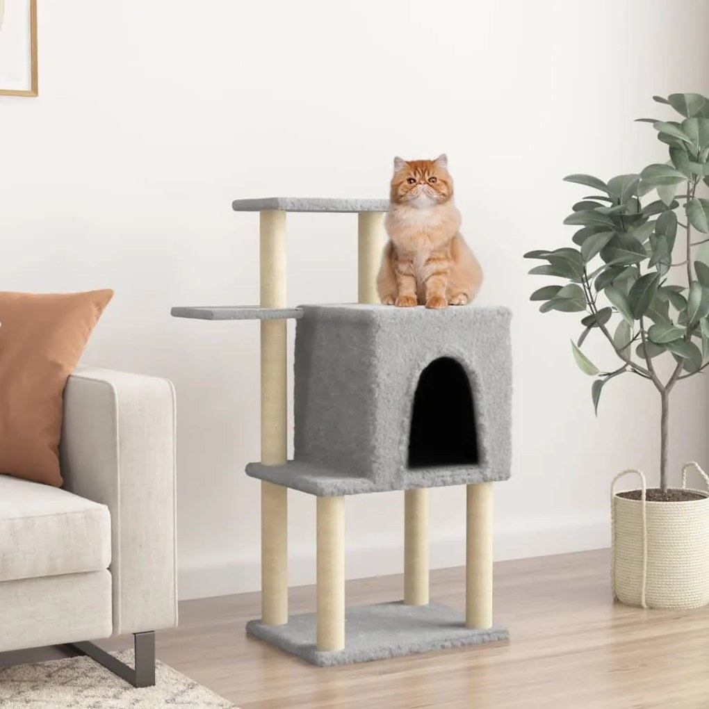 vidaXL Árvore p/ gatos c/ postes arranhadores sisal 97 cm cinza-claro