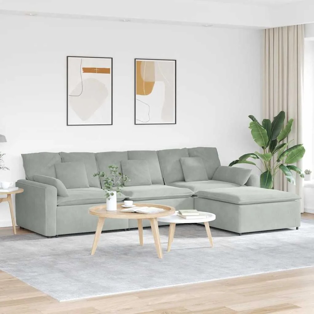vidaXL Sofá modular com pufes e almofadas cinzento-claro