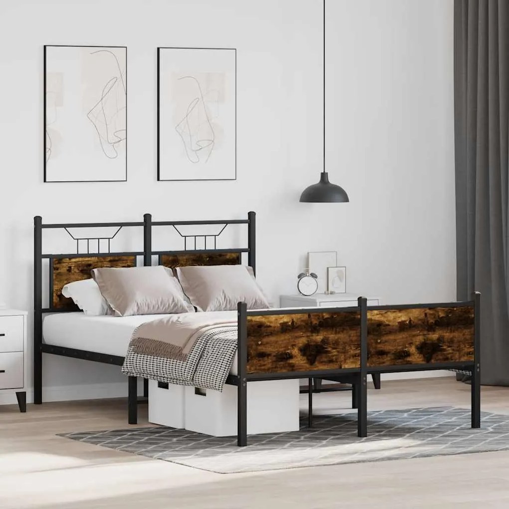 Estrutura de cama s/ colchão derivados madeira carvalho fumado