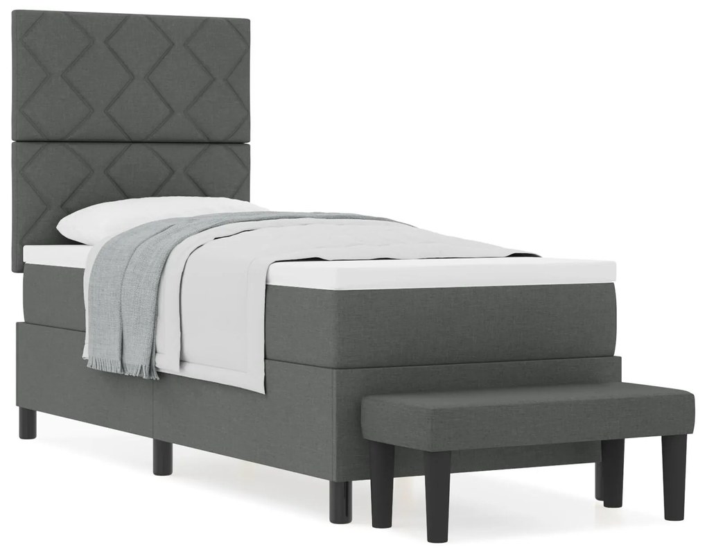 Cama Box Spring com Colchão e Banco Cinza Escuro 80x200 cm Tecido
