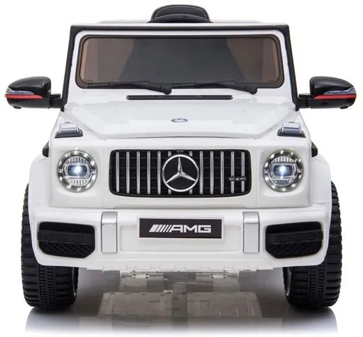 Carro elétrico para crianças 12V Mercedes G63 pneus de borracha, banco de couro Branco