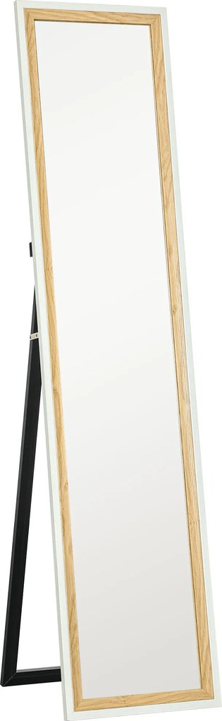 HOMCOM Espelho de Pé 37x157 cm Espelho de Corpo Inteiro com Estrutura de MDF e Suporte Branco e Madeira Escura | Aosom Portugal