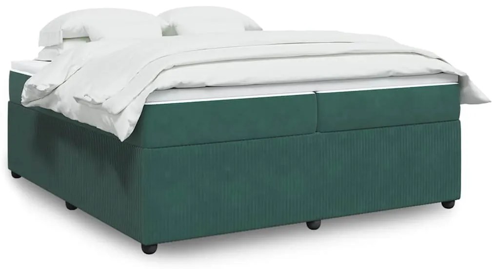 vidaXL Cama com molas/colchão 200x200 cm veludo verde-escuro