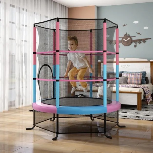 Trampolim para crianças 191 cm com rede de segurança e almofada para molas recreativas Estrutura em aço multicolorida