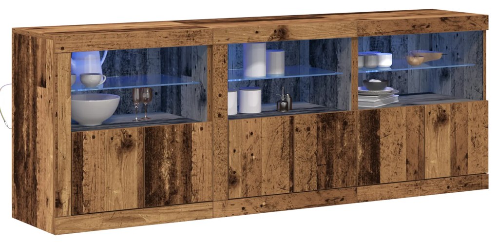 Aparador com Luzes LED Madeira Envelhecida 181.5x37x67 cm Madeira de E